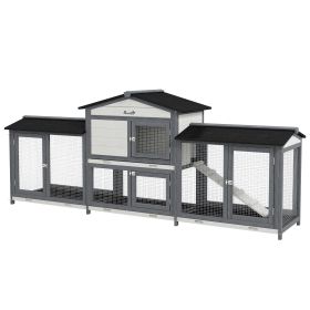 90.5" Wooden Rabbit Hutch Bunny Cage Pet Playpen House Enclosure with Double Side Run Boxes, No Leak Tray, Ramp, for Rabbits, Chickens, Ducks, Guinea