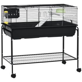 Two-Story Small Animal Cage Removable from Stand, Guinea Pig Cage with Shelf & Wheels, Pet Habitat for Hedgehog, Chinchilla, Ferret, 39" x 20.5" x 36