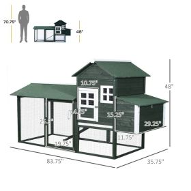 Wooden Chicken Coop, Hen House Outdoor With Run Nesting Box, Asphalt Roof, Removable Tray, Ramp, Poultry Cage For 2-3 Chickens, Green