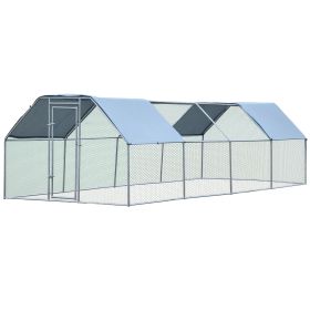 Large Chicken Coop Metal Chicken Run with Waterproof and Anti-UV Cover, Flat Shaped Walk-in Fence Cage Hen House for Outdoor and Yard Farm Use, 1.3"