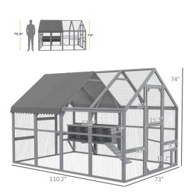 Large Chicken Coop With Nesting Box, Water-Resistant And Anti-UV Cover For 8-12 Chickens, Gray