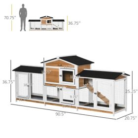 Wooden Rabbit Hutch Bunny Cage Pet Playpen House Enclosure With Double Side Run Boxes, No Leak Tray, Ramp, For Rabbits, Chickens, Ducks, Guinea Pig An