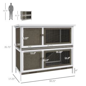 PawHut Wooden Bunny Hutch With Ramp, Indoor Outdoor, Brown