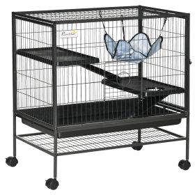 Small Animal Cage with Wheels, Pet Playpen for Rat, Syrian Hamster, Kitten, Ferrets, Chinchillas with Bottom Storage Shelf, Removable Tray, Ramp, 31.