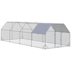 Large Chicken Coop Metal Chicken Run with Waterproof and Anti-UV Cover, Flat Shaped Walk in Fence Cage Hen House for Outdoor and Yard Farm Use, 1" Tu