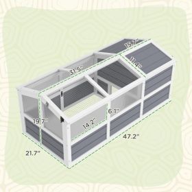 PawHut Wooden Tortoise Habitat Outdoor W Bottomless Design, Doors, PC Sun Panel Windows, For Small Animals, Rabbit, Light Gray