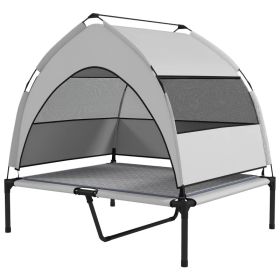 PawHut Elevated Dog Bed With Removable Canopy, Portable Outside Raised Pet Cot With Cooling Pad, Storage Bag,