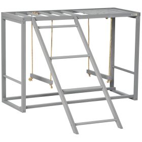 Chicken Activity Play with Swing Set for 3â€“4 Birds, Wooden Chicken Coop Accessory with Multiple Perches & Hen Ladder, Gray